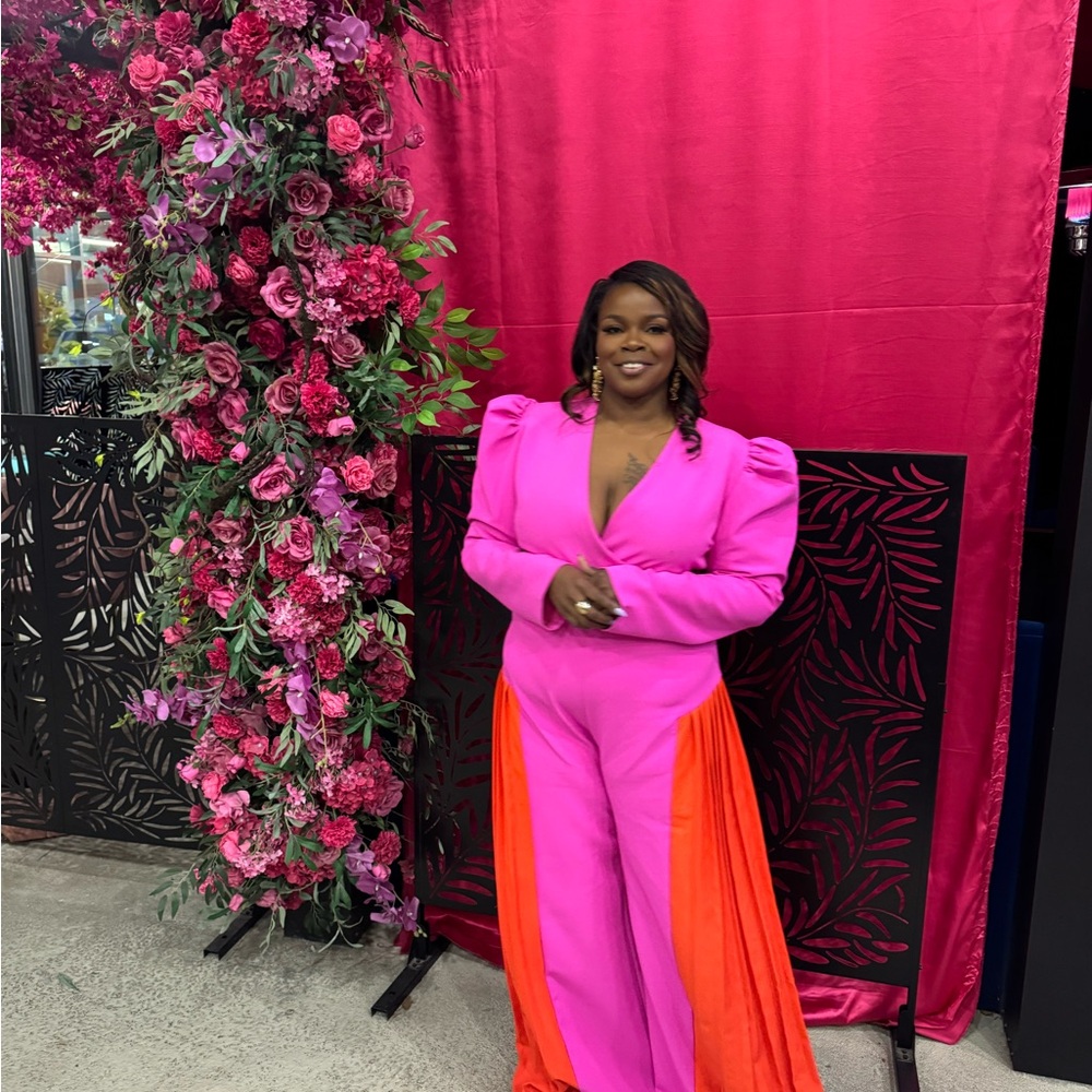 Elegant Pink and Orange Color-Blocked Jumpsuit